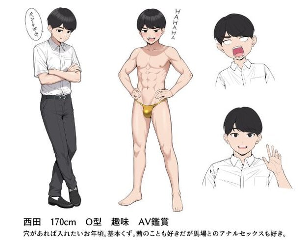 西田のキャラクターシート。制服と水着の姿。